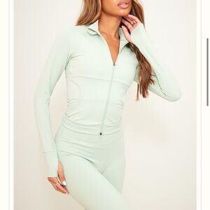 PLT MATCHA GREEN SCULPT POCKET FRONT ZIP UP JACKET & LEGGINGS